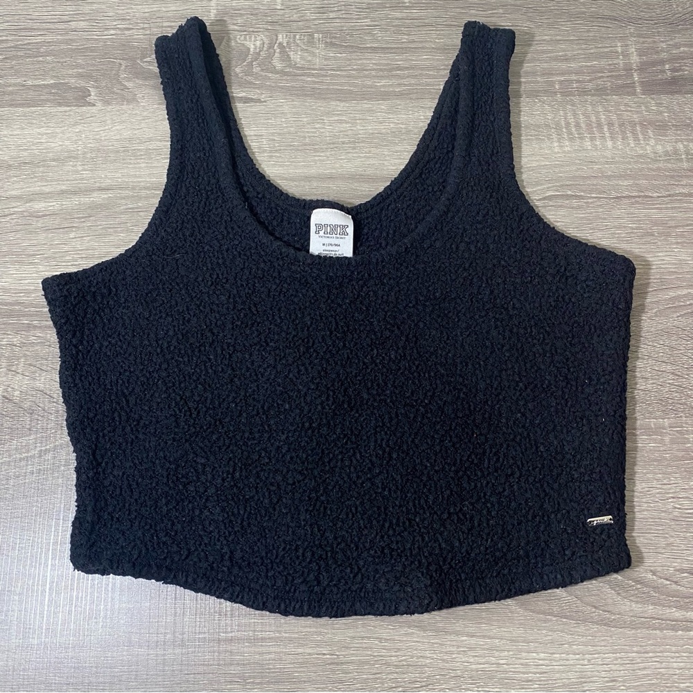 Size M Black Victoria's Secret Pink fuzzy cropped tank top